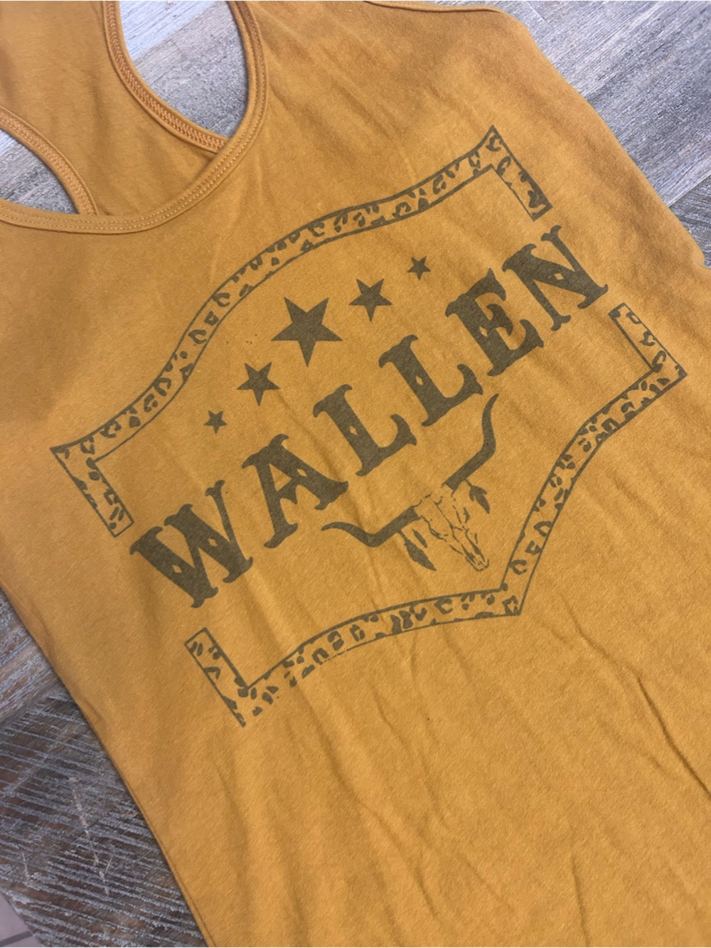 Next Level Apparel Mustard Yellow Wallen Graphic Racerback Tank - Picture 2 of 3